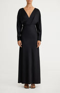 Classy A Line Deep V Neck Long Sleeve Tie Back Floor Length Evening Dress