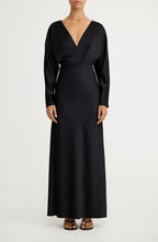 Classy A Line Deep V Neck Long Sleeve Tie Back Floor Length Evening Dress