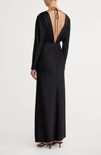 Classy A Line Deep V Neck Long Sleeve Tie Back Floor Length Evening Dress