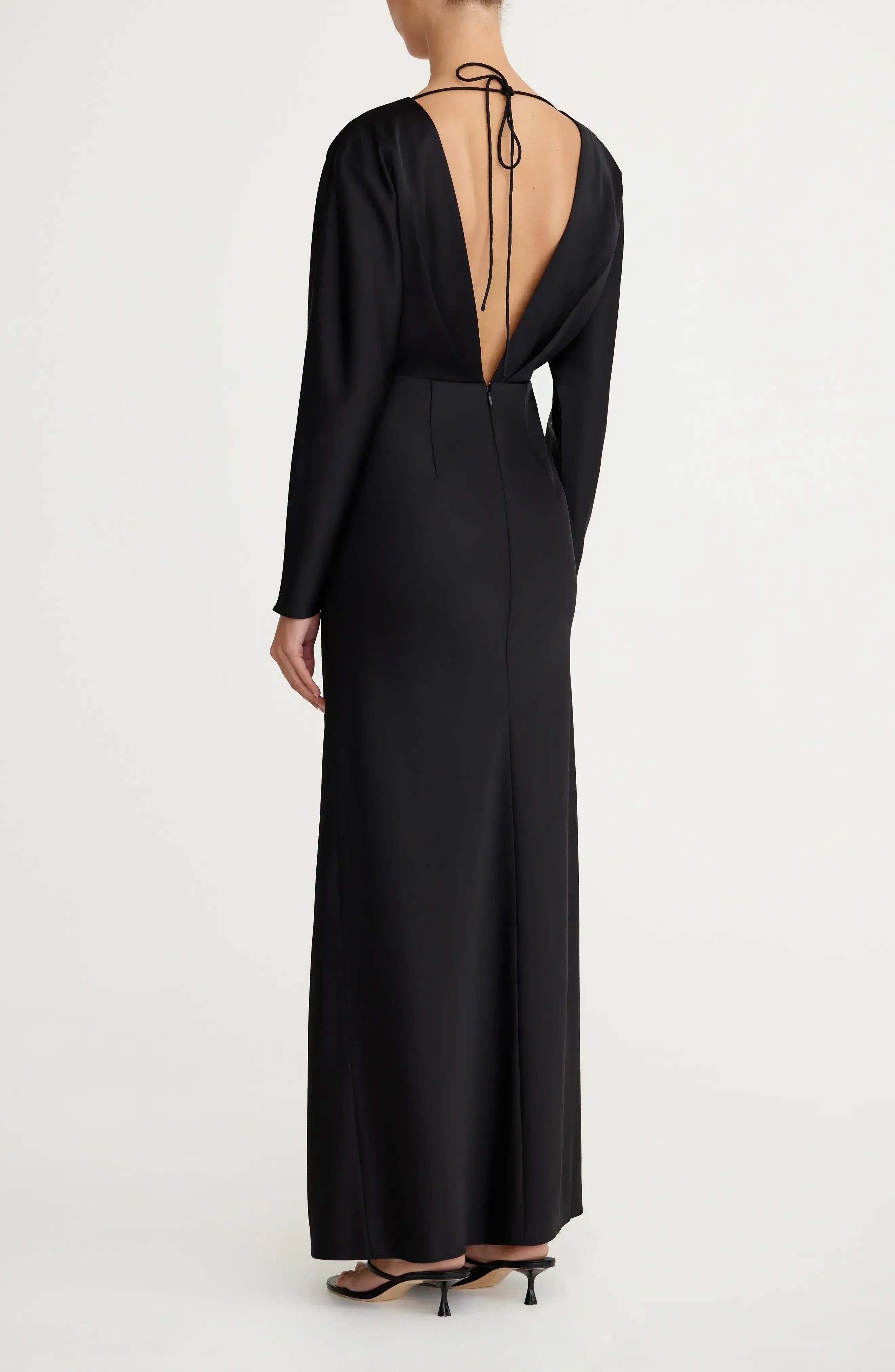 Classy A Line Deep V Neck Long Sleeve Tie Back Floor Length Evening Dress