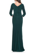 Classy Mermaid V Neck Three Quarter Sleeve Ruched Back Floor Length Evening Dress