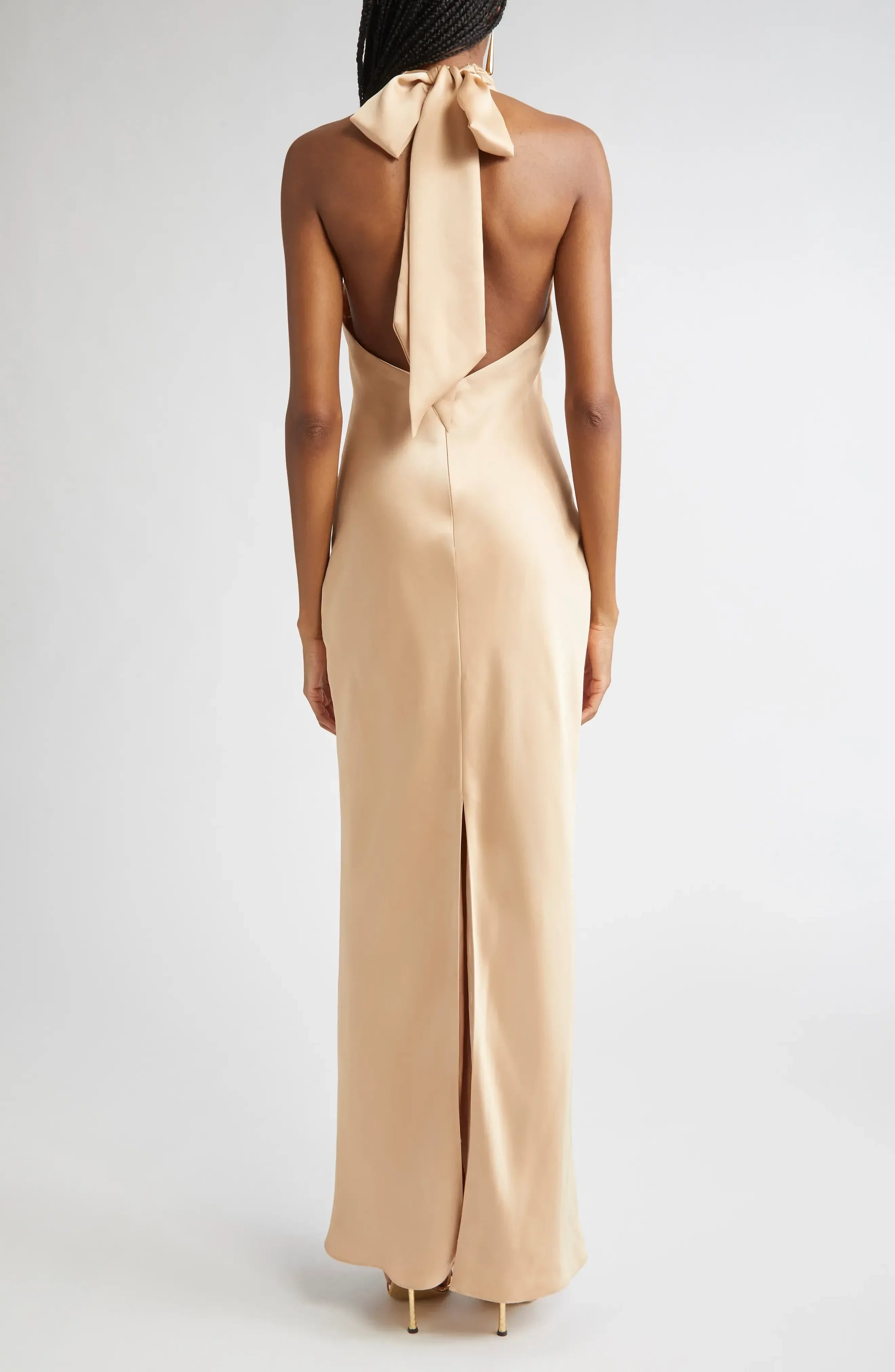 Classy Sheath Halter Neck Sleeveless Tie Back Floor Length Evening Dress