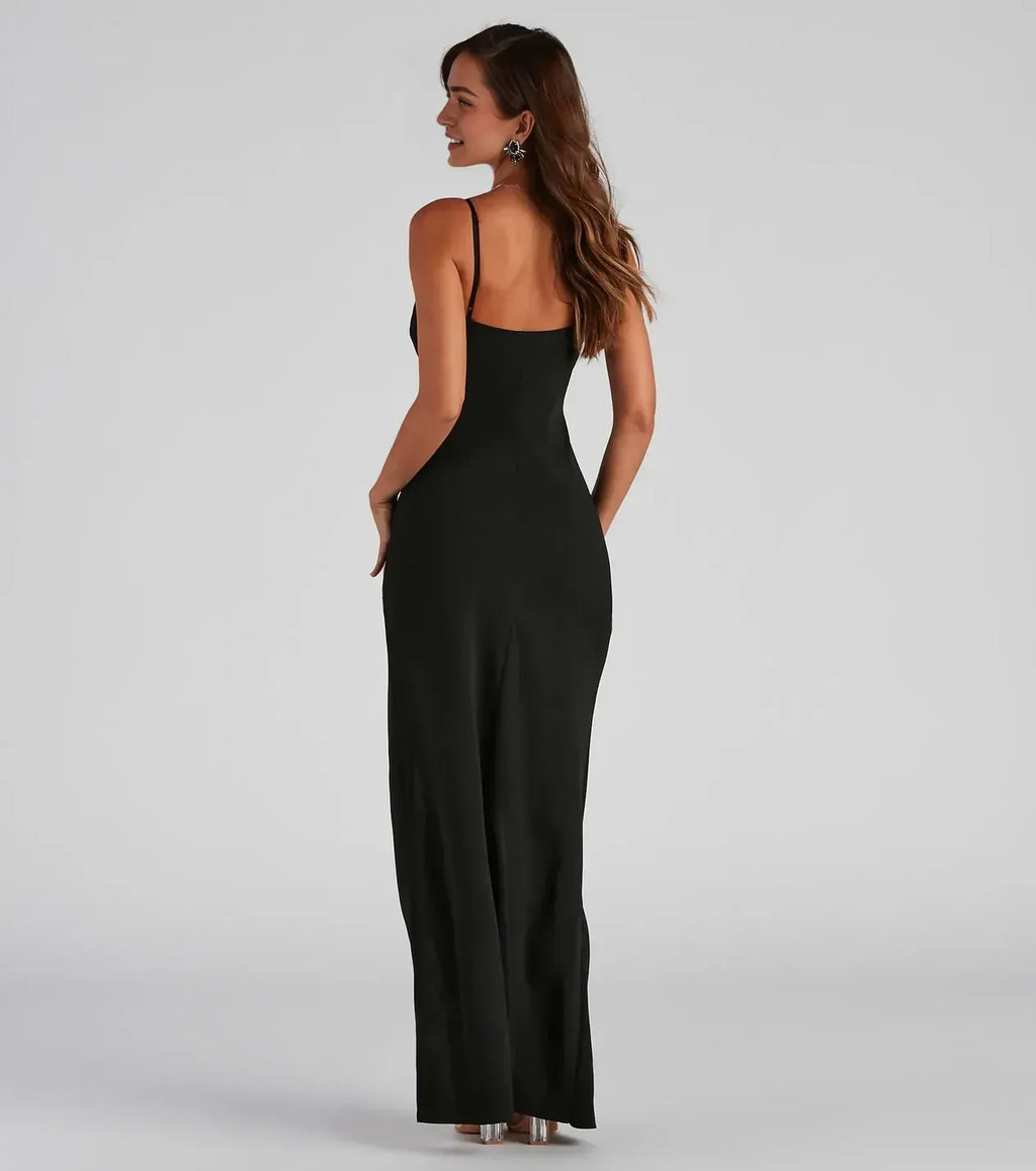 Classy Trumpet Surplice Neck Spaghetti Strap Zipper Back Floor Length Prom Dress