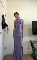 Classy Cowl Neck Sleeveless Fitted Solid Color Long Prom Dress