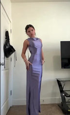 Classy Cowl Neck Sleeveless Fitted Solid Color Long Prom Dress