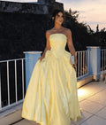 Classy Off The Shoulder Sleeveless A-Line Pleated Floor Length Prom Dress