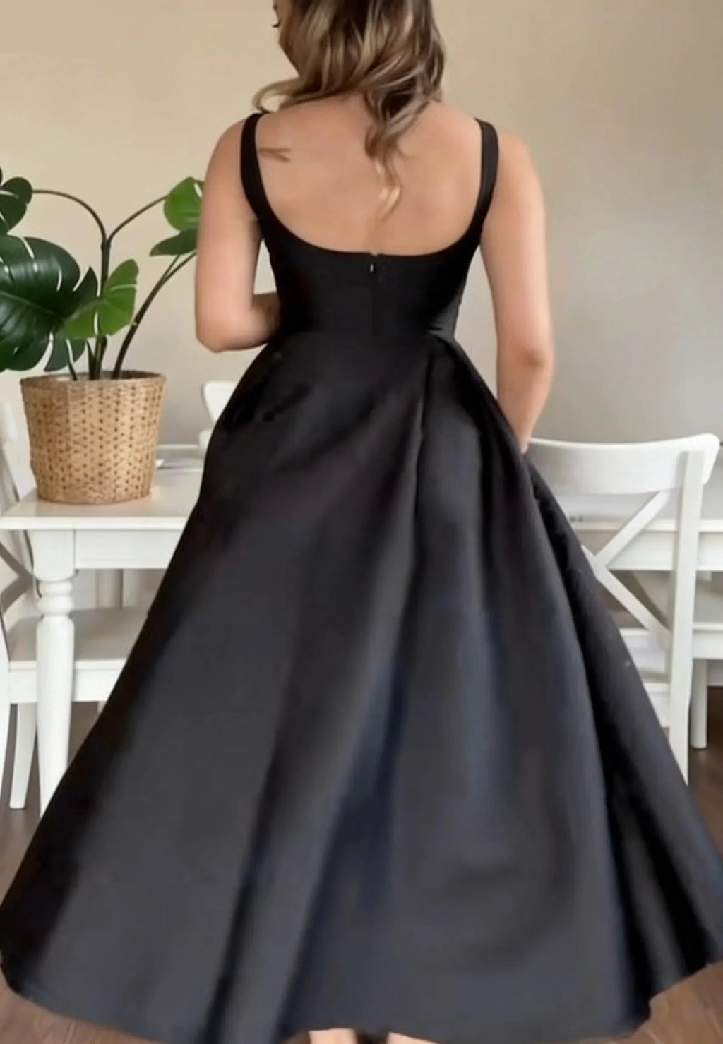 Classy Square Neck Sleeveless A-Line Ruched Ankle-Length Party Dress