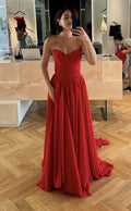 Classy Strapless Sleeveless A-Line Pleats Long Prom Dress