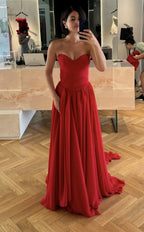 Classy Strapless Sleeveless A-Line Pleats Long Prom Dress