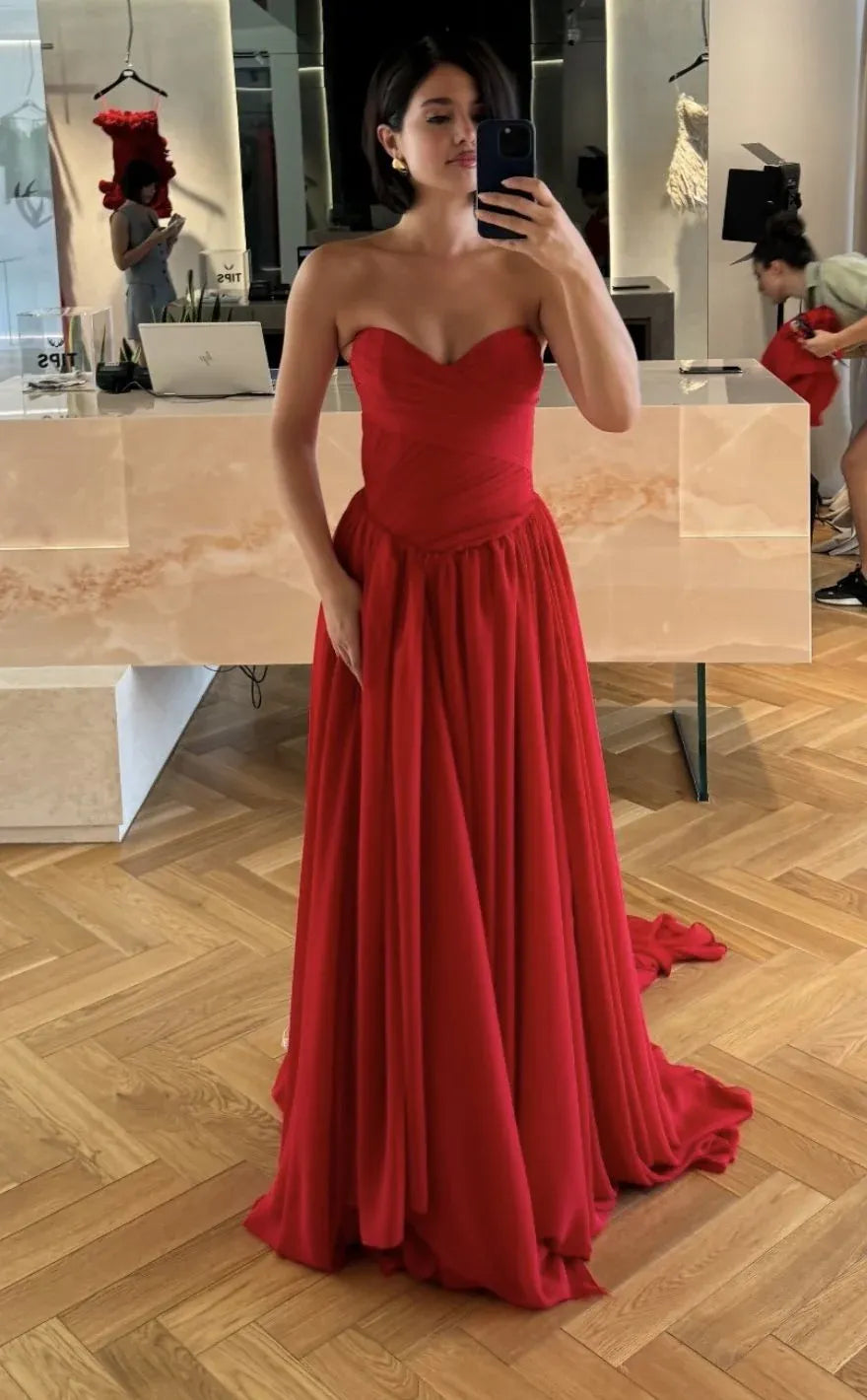 Classy Strapless Sleeveless A-Line Pleats Long Prom Dress