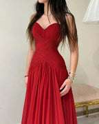 Classy Strapless Sleeveless A-Line Pleats Long Prom Dress