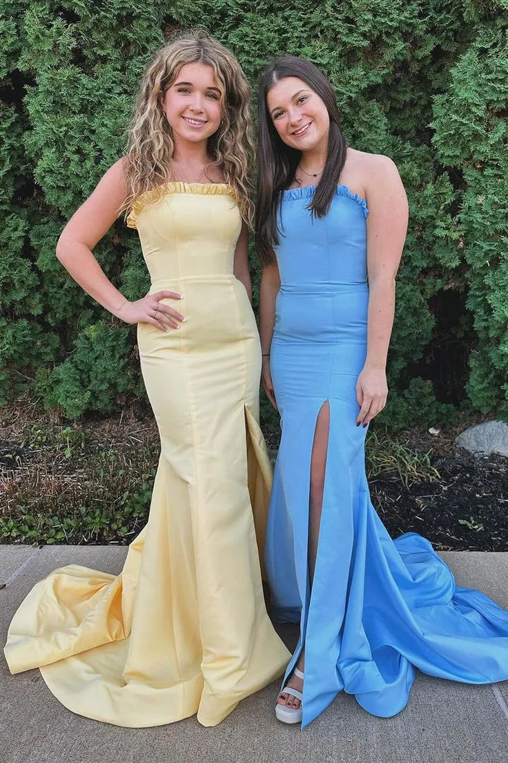 Classy Strapless Sleeveless Mermaid Slit Long Prom Dress