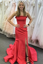 Classy Strapless Sleeveless Mermaid Slit Long Prom Dress