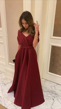 Classy V Neck Sleeveless A-Line Pleated Floor-Length Evening Dress