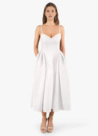 Clean Fit and Flare Sweetheart Neck Spaghetti Strap Zipper Back Midi Length For Women Prom Dress