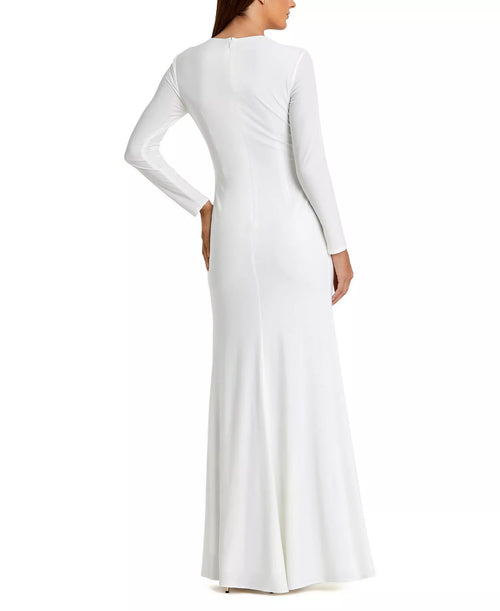 Robe de bal longue pour femme, col trompette élégant, manches longues, fermeture éclair dans le dos
