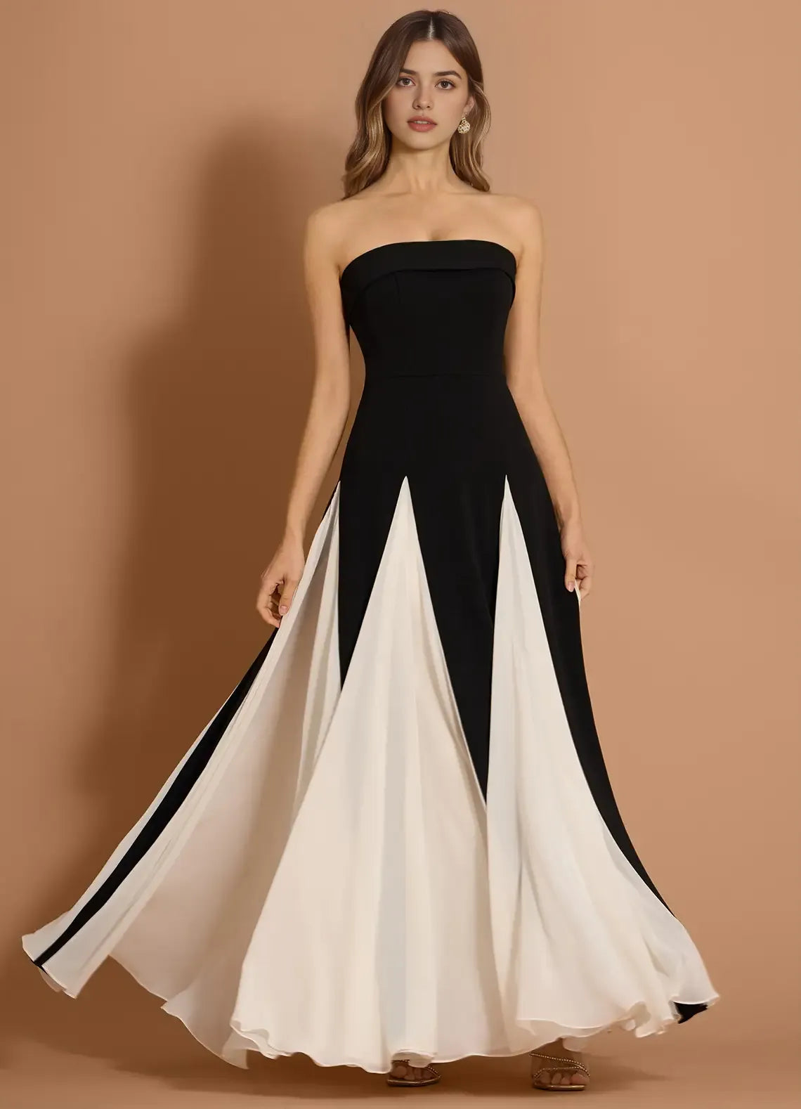 Color Blocked Ballgown Strapless Sleeveless Open Back Floor Length Hot sale Prom Dress