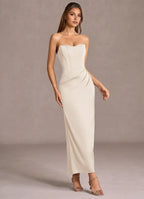 Convertible Strap Strapless Sheath Ruched Side High Slit Midi Length For Ladies Prom Dress