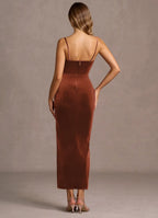 Convertible Strap Strapless Velvet Sheath Ruched Bodice Open Back Midi Length For Ladies Prom Dress ﻿