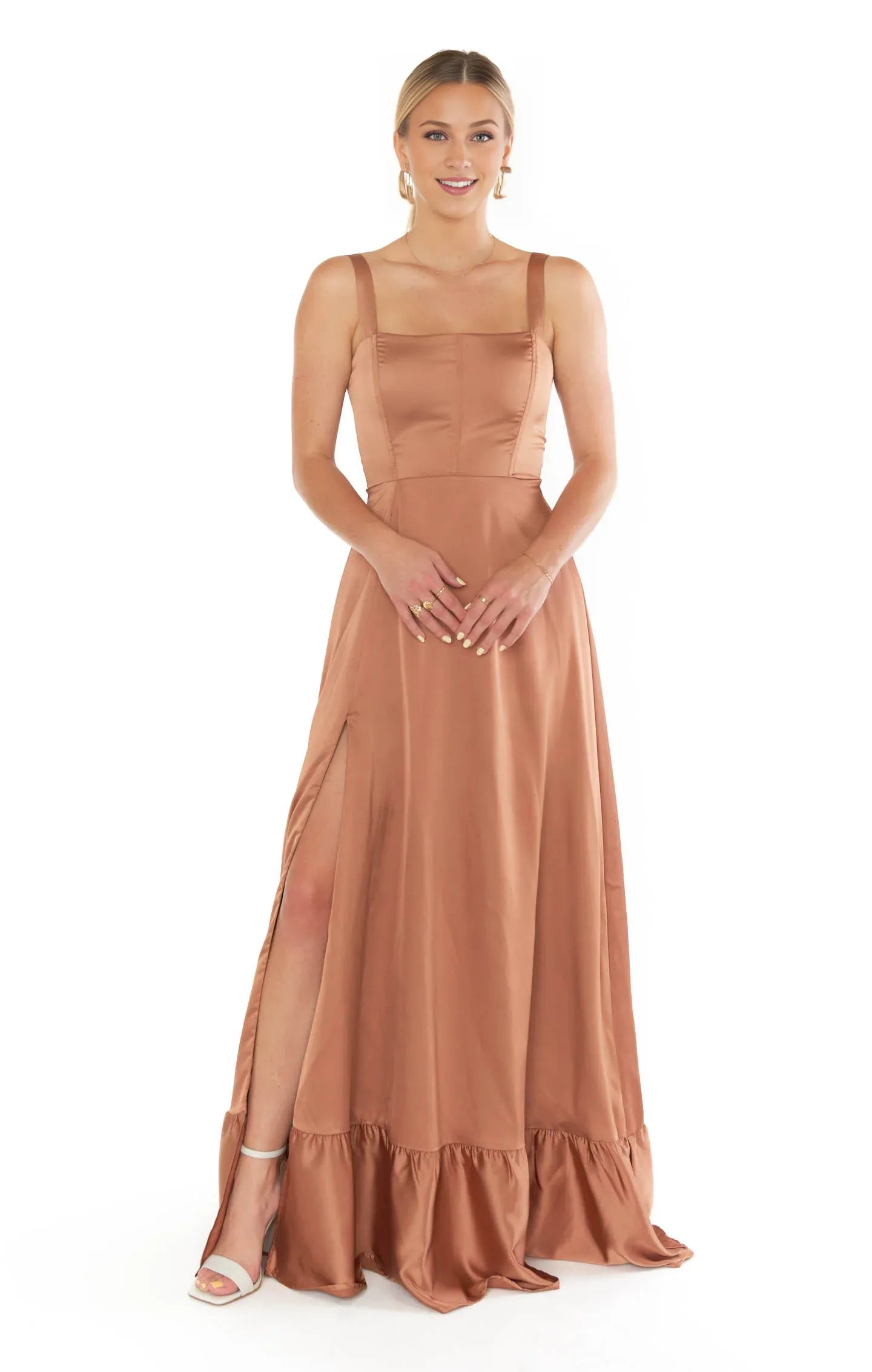 Dress Regular Straps Square Neck Sleeveless Maxi Dress Column Simple Crisscross Back Prom Dress With Slit