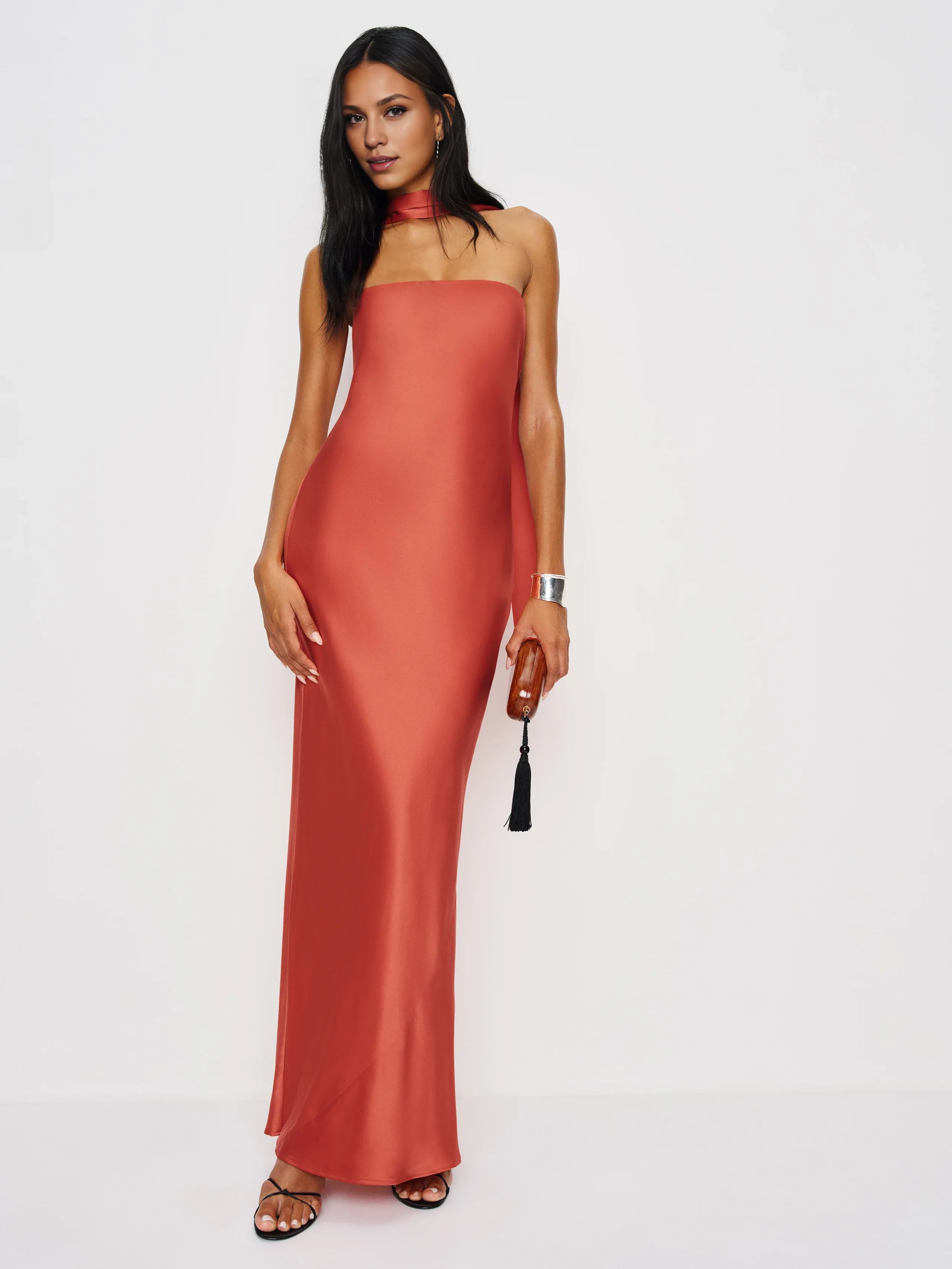 Dress Simple Strapless Sleeveless Mermaid Prom Dress Maxi Dress Backless A-Line Evening Dress With Scarf