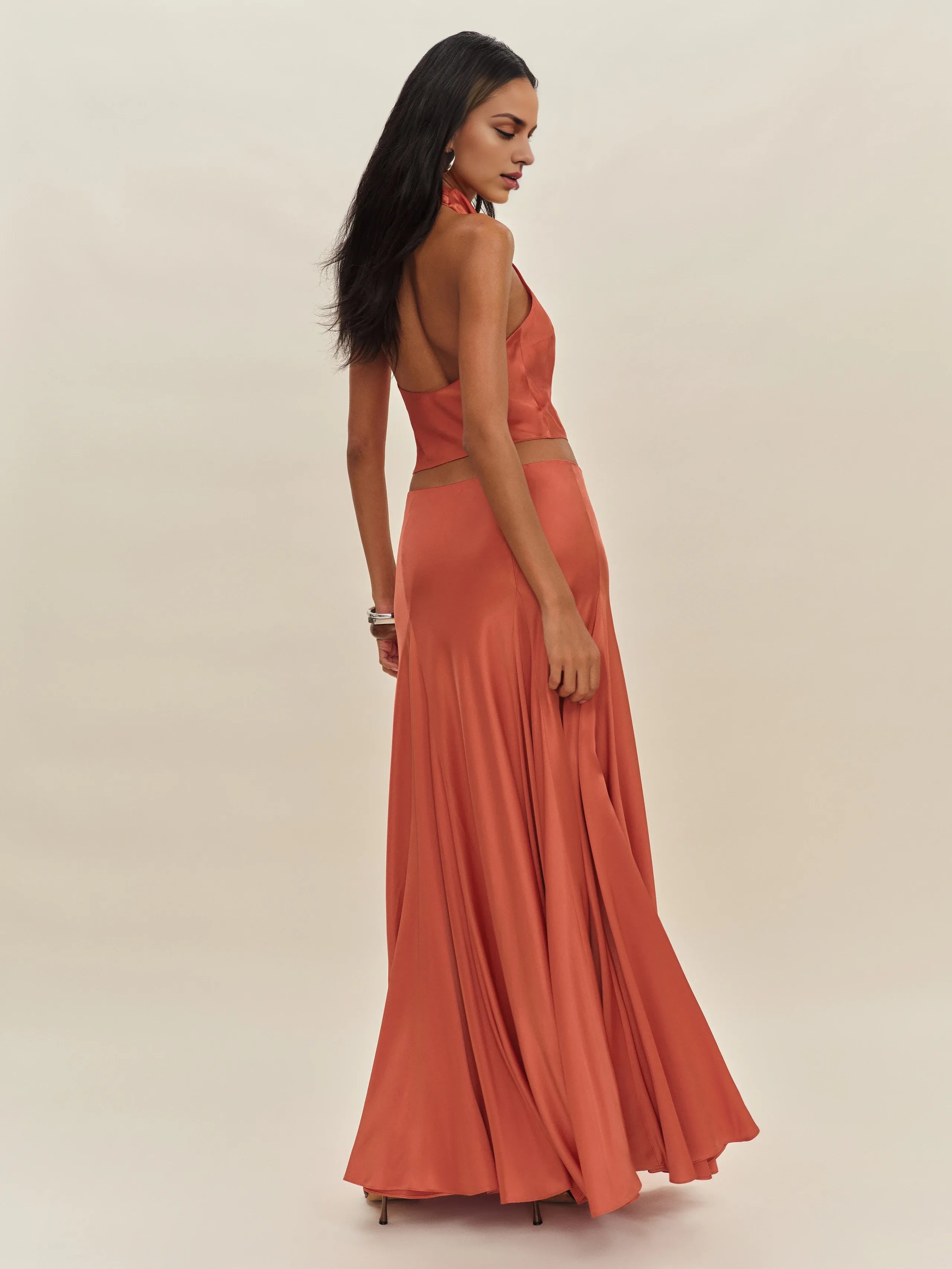 Dress Vintage Cowl Hight Neck Two Piece Sleeveless A-line Prom Dress Maxi Dress Backless Solid Color Evening Dress