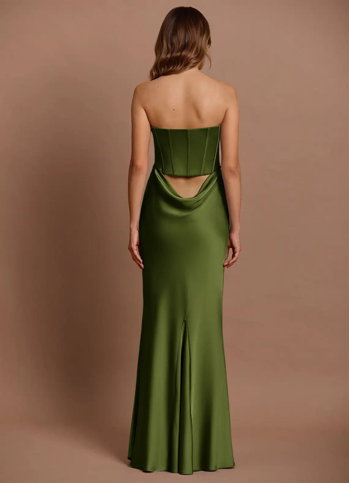Corset Bodice Strapless Mermaid Satin Cut Out Back Floor Length Hot sale Prom Dress
