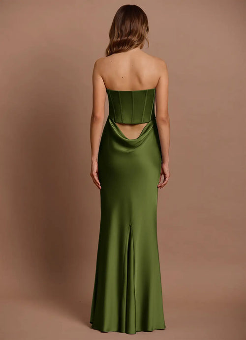 Robe de bal bustier coupe sirène en satin avec découpes au dos, longueur ras du sol, style corset, vente chaude