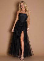 Corset Tulle Ballgown Strapless Sleeveless Button Back Floor Length For Ladies Prom Dress