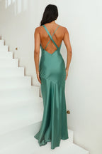 Cowl Neck Floor Length Backless Dress Sage Crossback Straps Sheath Mermaid Elegant Prom Dress
