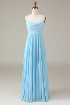 Cowl Neck Sleeveless A-line Romantic Off the shoulder Floor length Party Dress For Sale For women
