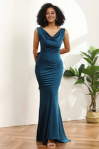 Cowl Neck Sleeveless Mermaid Classic Off the shoulder Floor Length Prom Dress Hot Sale For Women