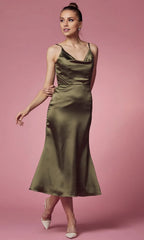 Cowl Sleeveless Trumpet Vintage Off the shoulder Tea Length Prom Dress Hot Sale For Women