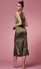 Cowl Sleeveless Trumpet Vintage Off the shoulder Tea Length Prom Dress Hot Sale For Women