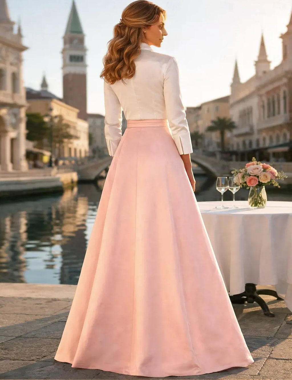 A-Line 3/4 Length Sleeve Shirt Collar Bow Floor-Length Mother of the Bride Dress