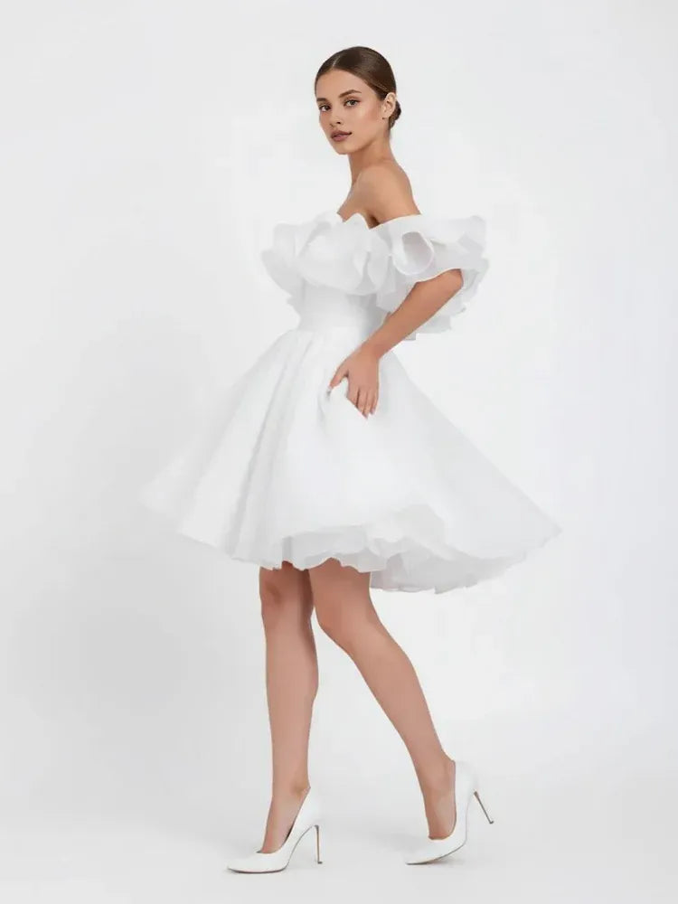 A-Line Off-The-Shoulder Sleeveless Pleated Short Mini Wedding Dress