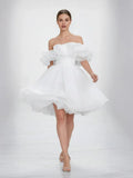 A-Line Off-The-Shoulder Sleeveless Pleated Short Mini Wedding Dress