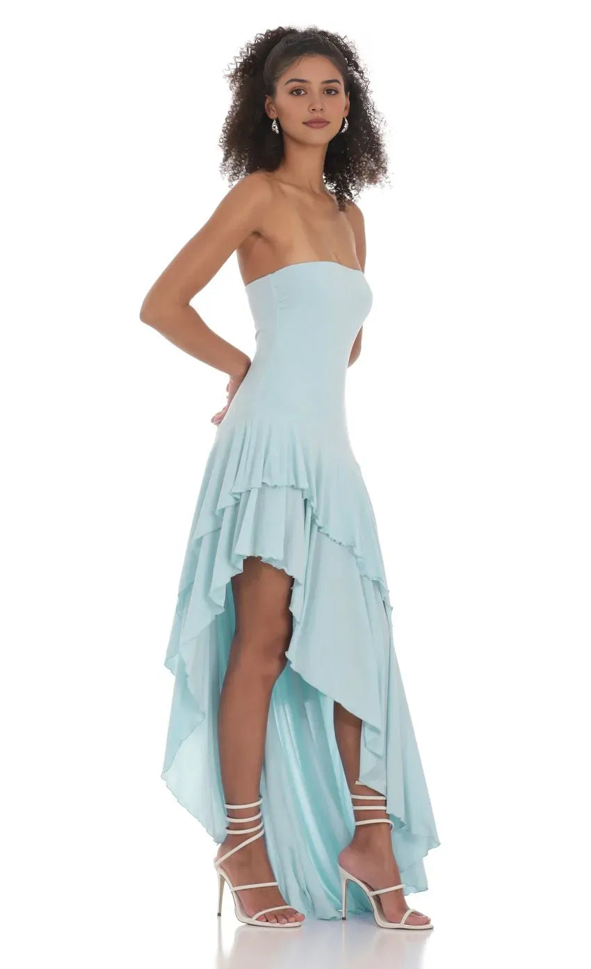 A-Line/Princess Strapless Sleeveless Backless Floor-Length Prom Dress