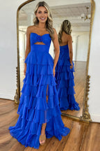 A-Line/Princess Strapless Sleeveless Zipper Up Floor-Length Prom Dress