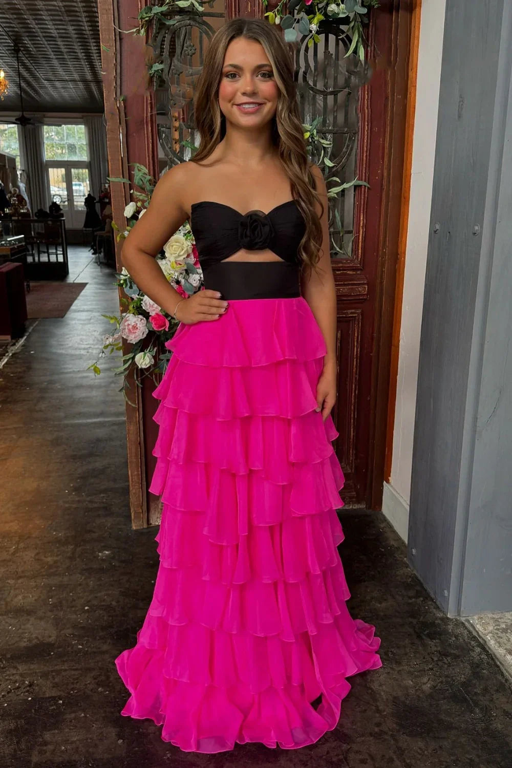 A-Line/Princess Strapless Sleeveless Zipper Up Floor-Length Prom Dress with Slit