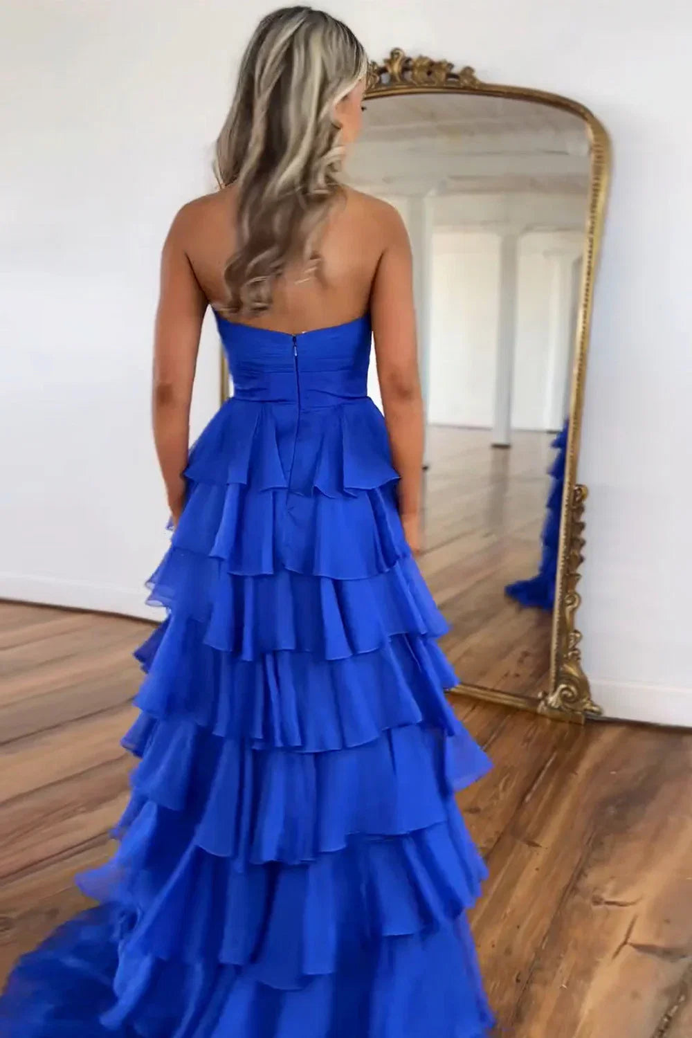 A-Line/Princess Strapless Sleeveless Zipper Up Floor-Length Prom Dress