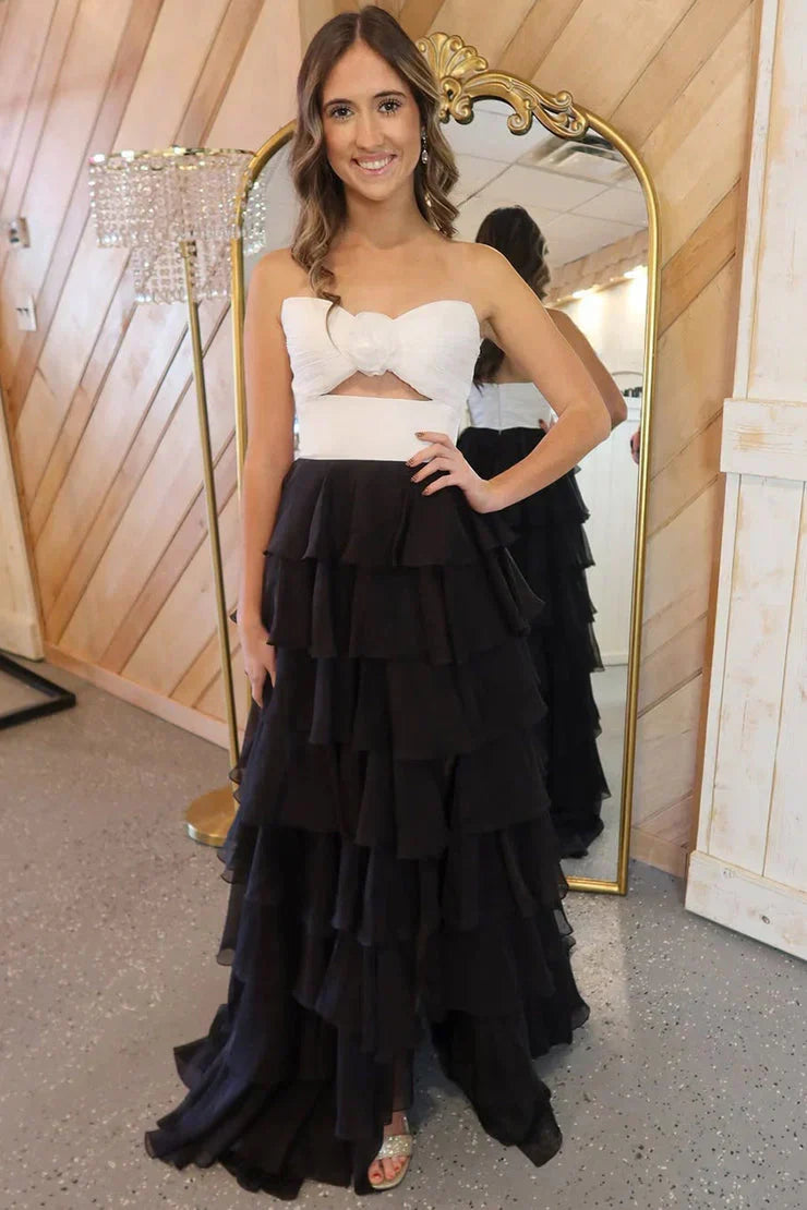 A-Line/Princess Strapless Sleeveless Zipper Up Floor-Length Prom Dress with Slit