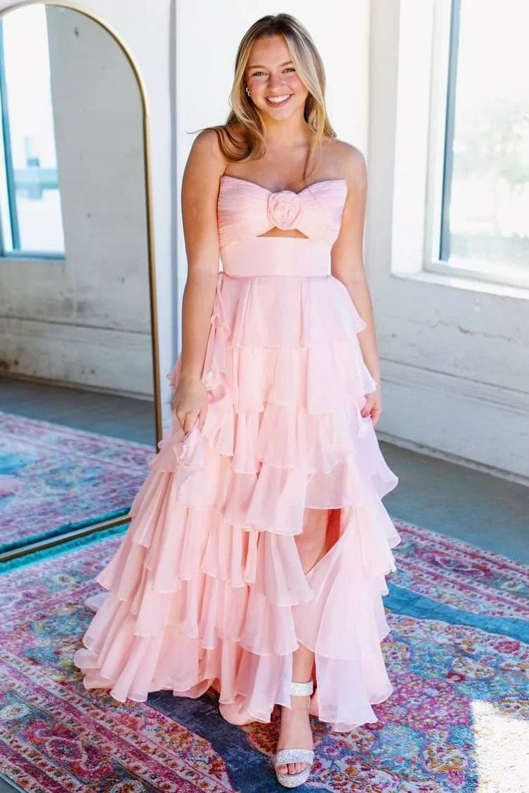 A-Line/Princess Strapless Sleeveless Zipper Up Floor-Length Prom Dress