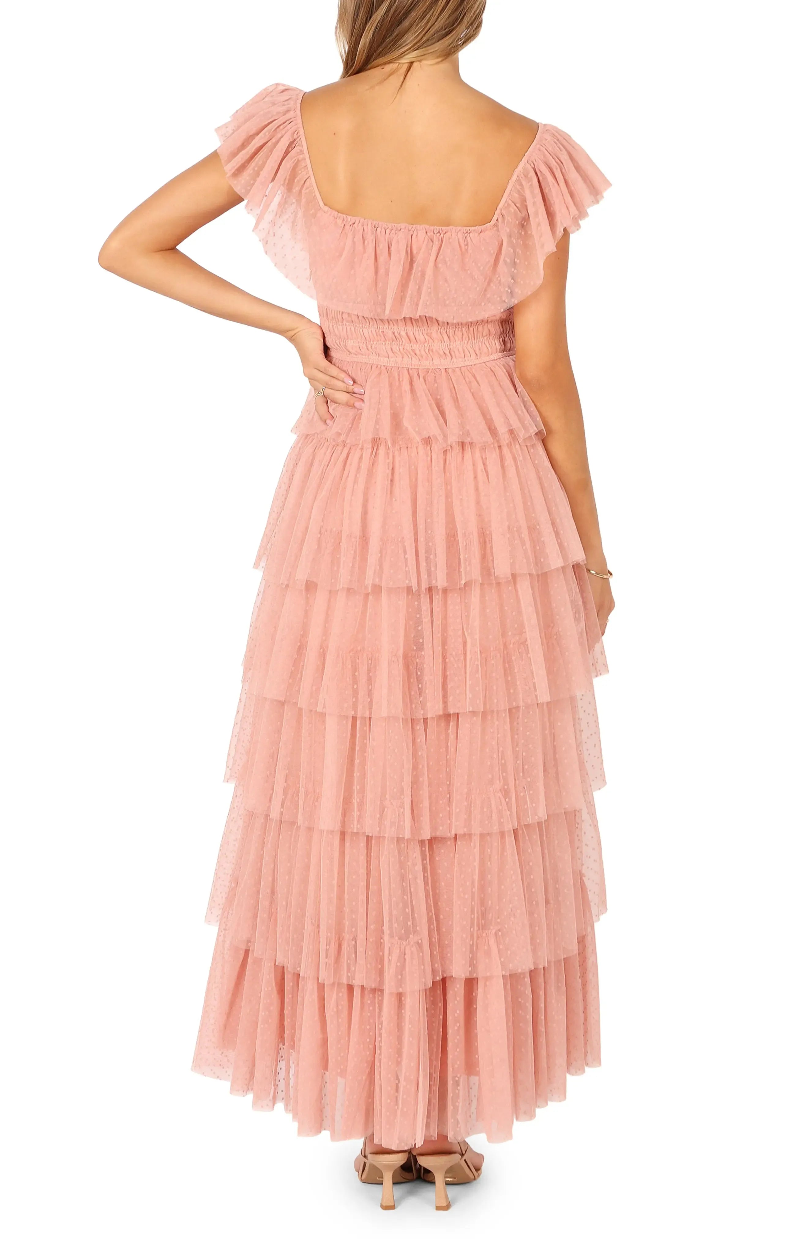 A-Line Square Neck Cap Sleeve Backless Floor-Length Prom Dress