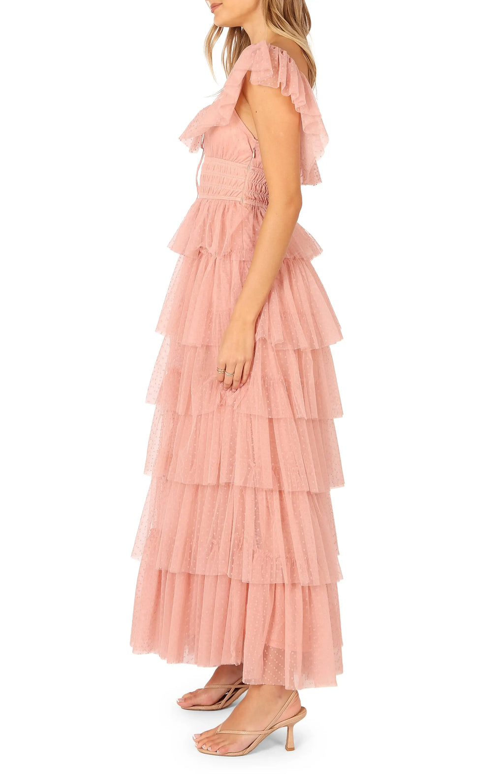 A-Line Square Neck Cap Sleeve Backless Floor-Length Prom Dress