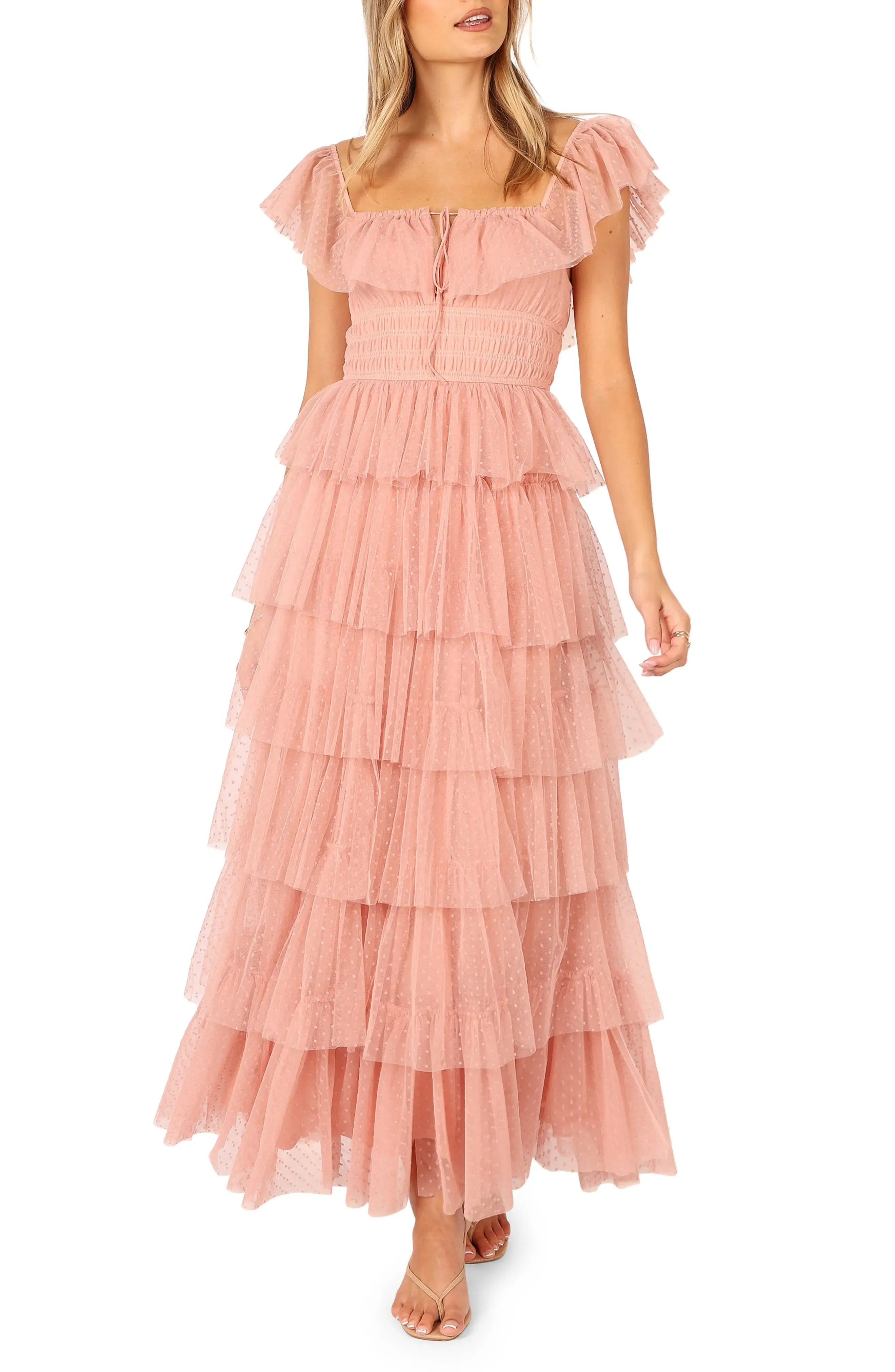 A-Line Square Neck Cap Sleeve Backless Floor-Length Prom Dress