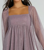 A-Line Square Neck Long Sleeve Glitter Short-Mini Homecoming Dress
