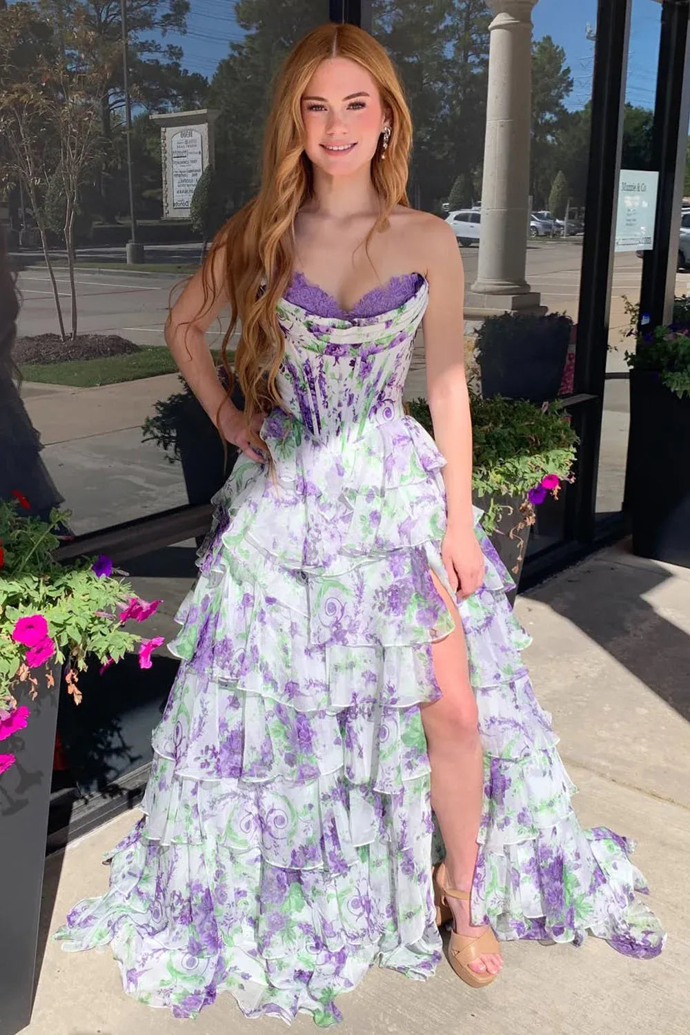 A Line Sweetheart Sleeveless Split Sweep Train Prom Dress