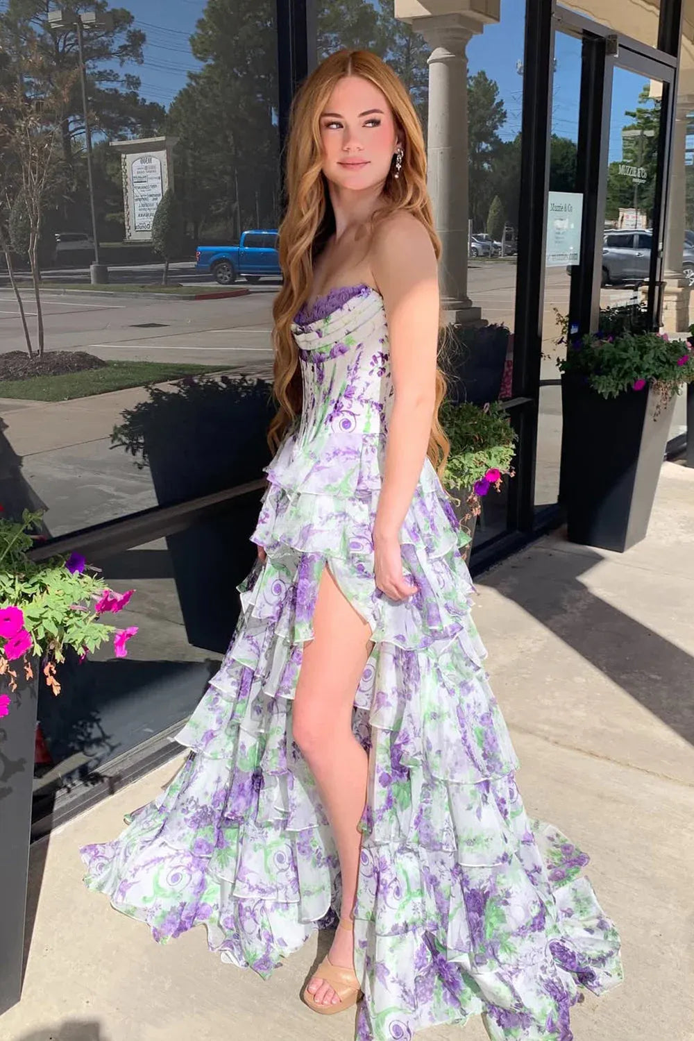 A Line Sweetheart Sleeveless Split Sweep Train Prom Dress
