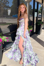 A Line Sweetheart Sleeveless Split Sweep Train Prom Dress